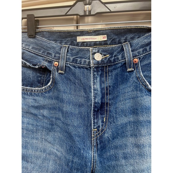 Levi's Low Pro Straight Jeans Women Blue Distressed Ripped Leg Mid Rise 30 - Picture 6 of 7
